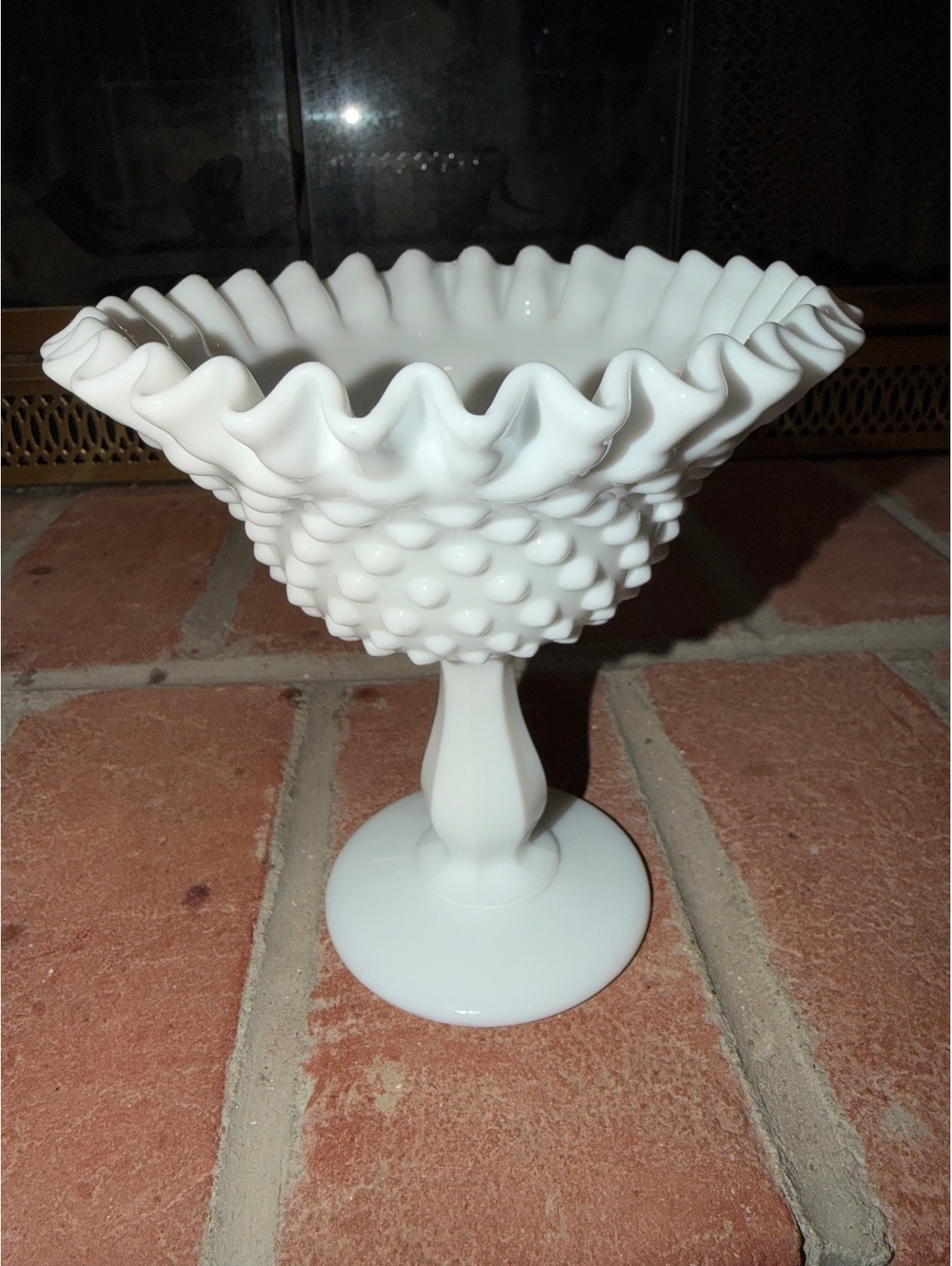 White hobnail pedestal bowl